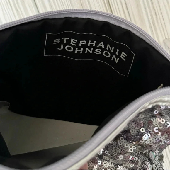 NWT | Stephanie Johnson | Silver Sequin Cosmetic Bag - Size 8” L x 6” H x 2” D - Picture 3 of 4